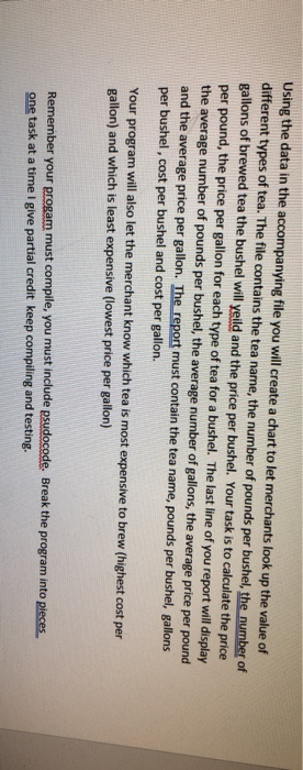  Using the data in the accompanying file you will create a