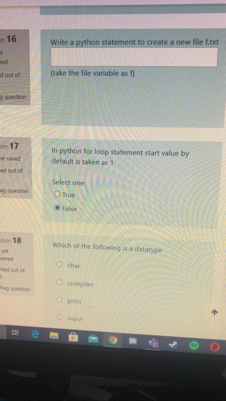  on 16 Write a python statement to create a new file