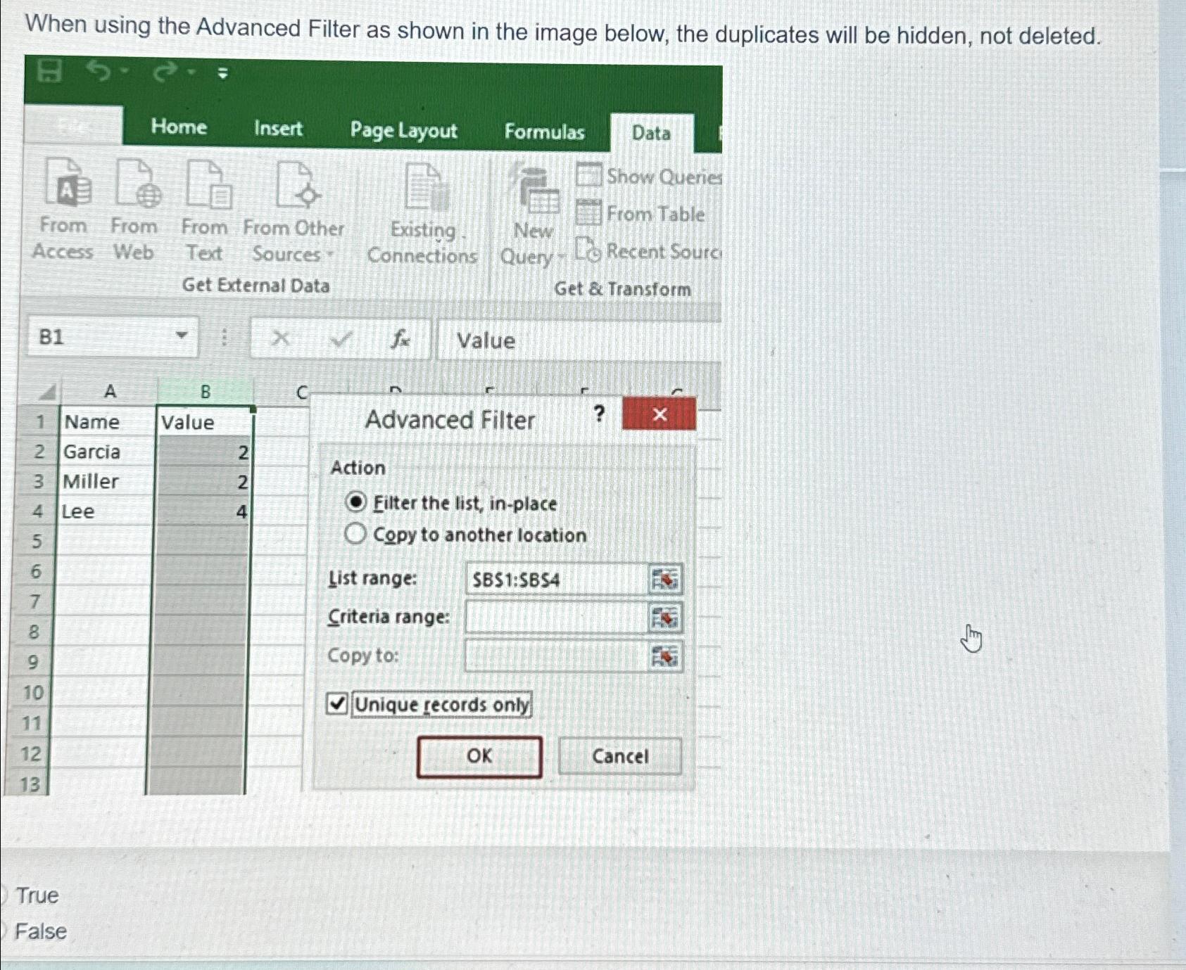  When using the Advanced Filter as shown in the image below,
