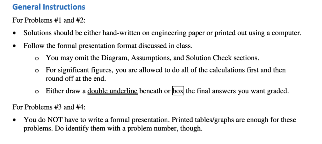  General Instructions For Problems #1 and #2: on engineering paper or