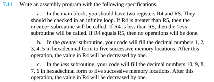  MSP430G2553 Microprocessor 7.11 Write an assembly program with the following specifications.