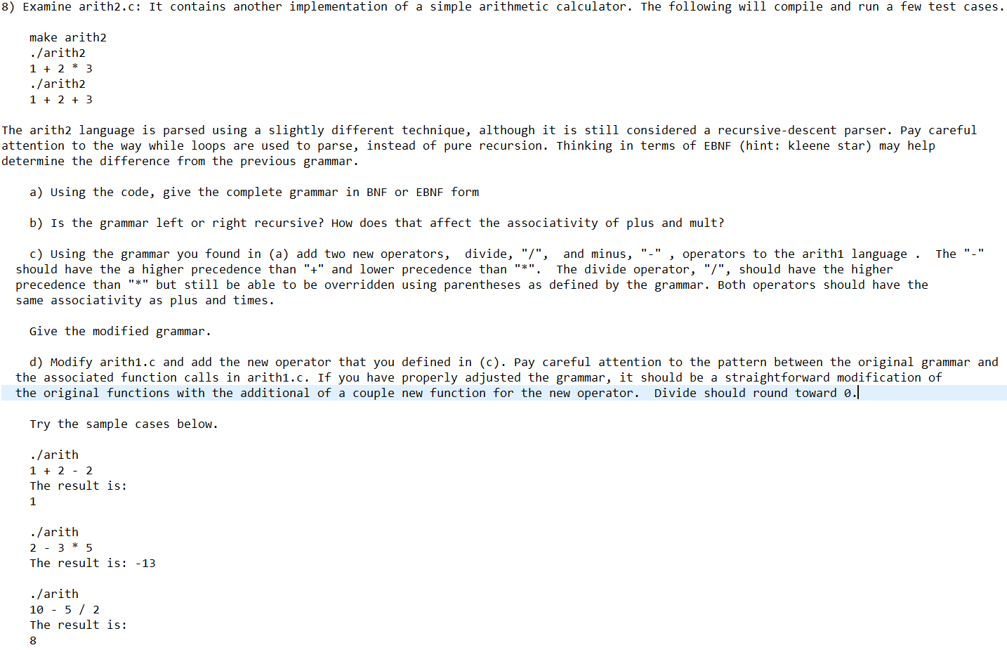 arith2.c code: /* Code of Figure 4.12, pages 105-107 from Kenneth
