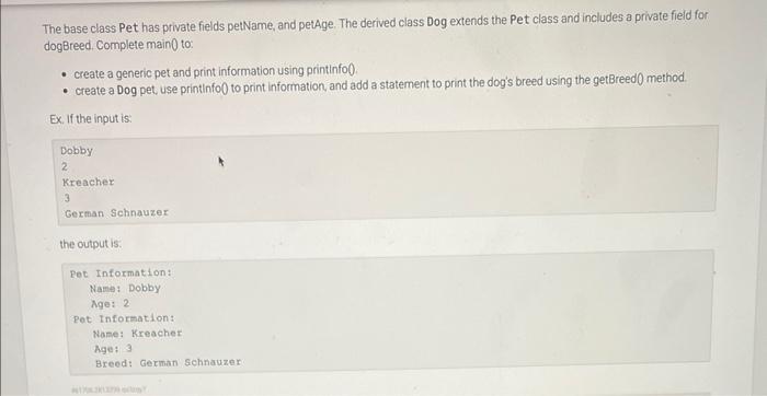 = scnr.next(); dogAge = scnr.nextInt(); scnr. nextLine(); dogBreed = scnr. nextLine(); I/