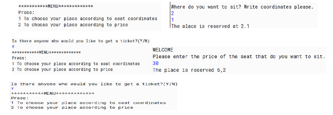 In Java programming, implement a theater seating chart as a two-dimensional array