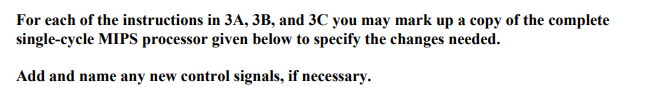 instruction given below 3.A.) (10 POINTS) Modify the single-cycle MIPS processor to