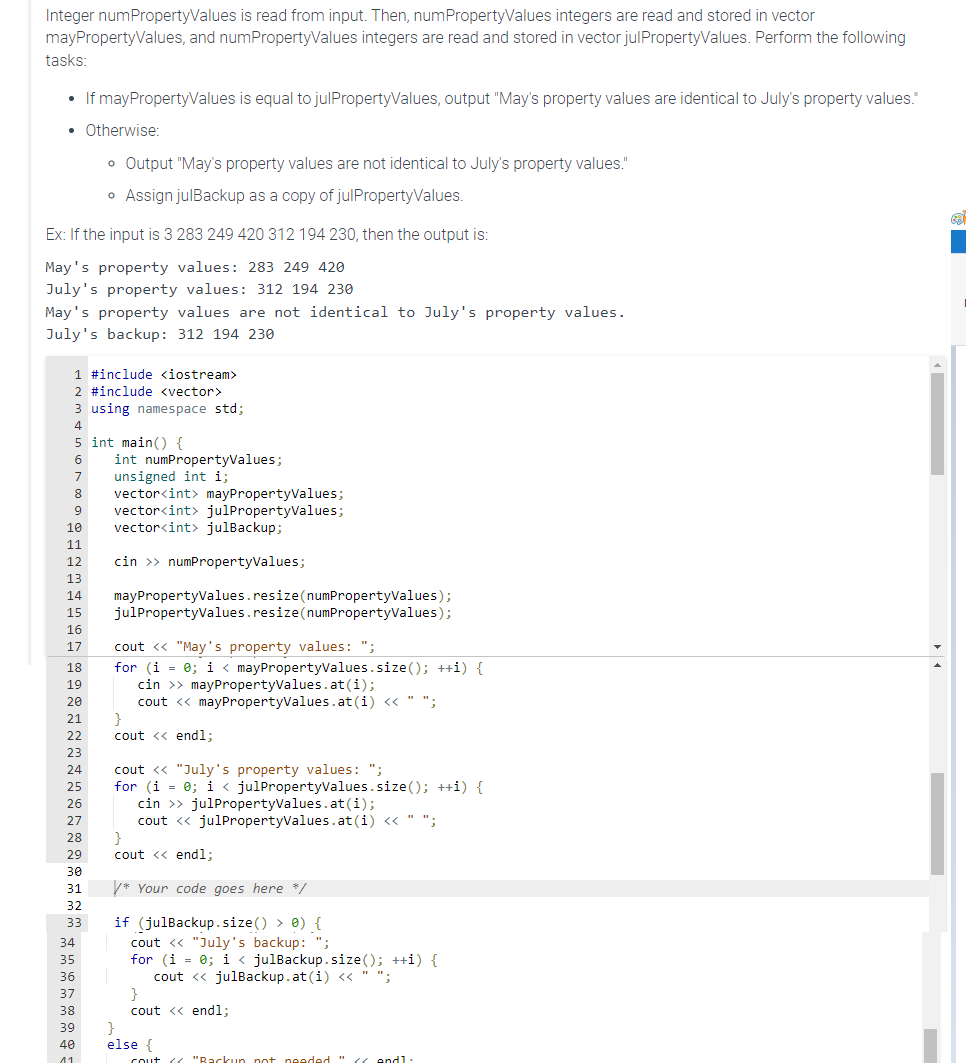  Integer numPropertyValues is read from input. Then, numPropertyValues integers are read