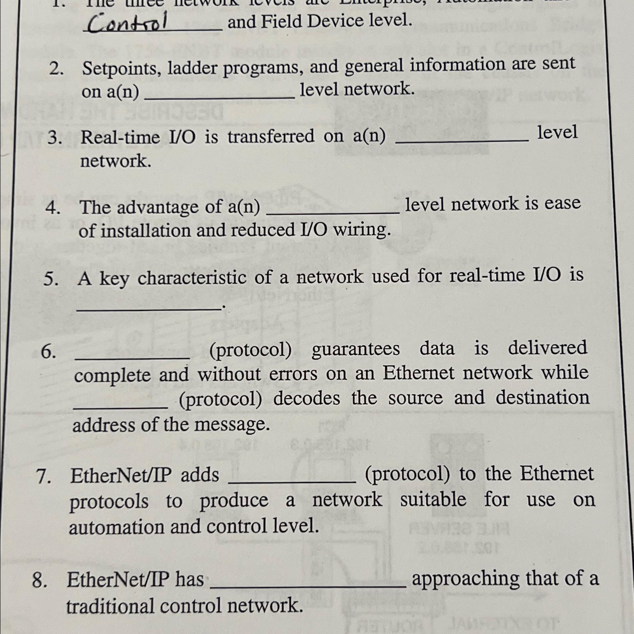  Control and Field Device level. 2. Setpoints, ladder programs, and general