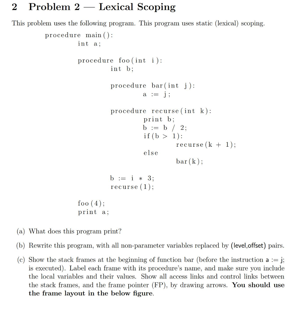 2 Problem 2- Lexical Scoping This problem uses the following program.