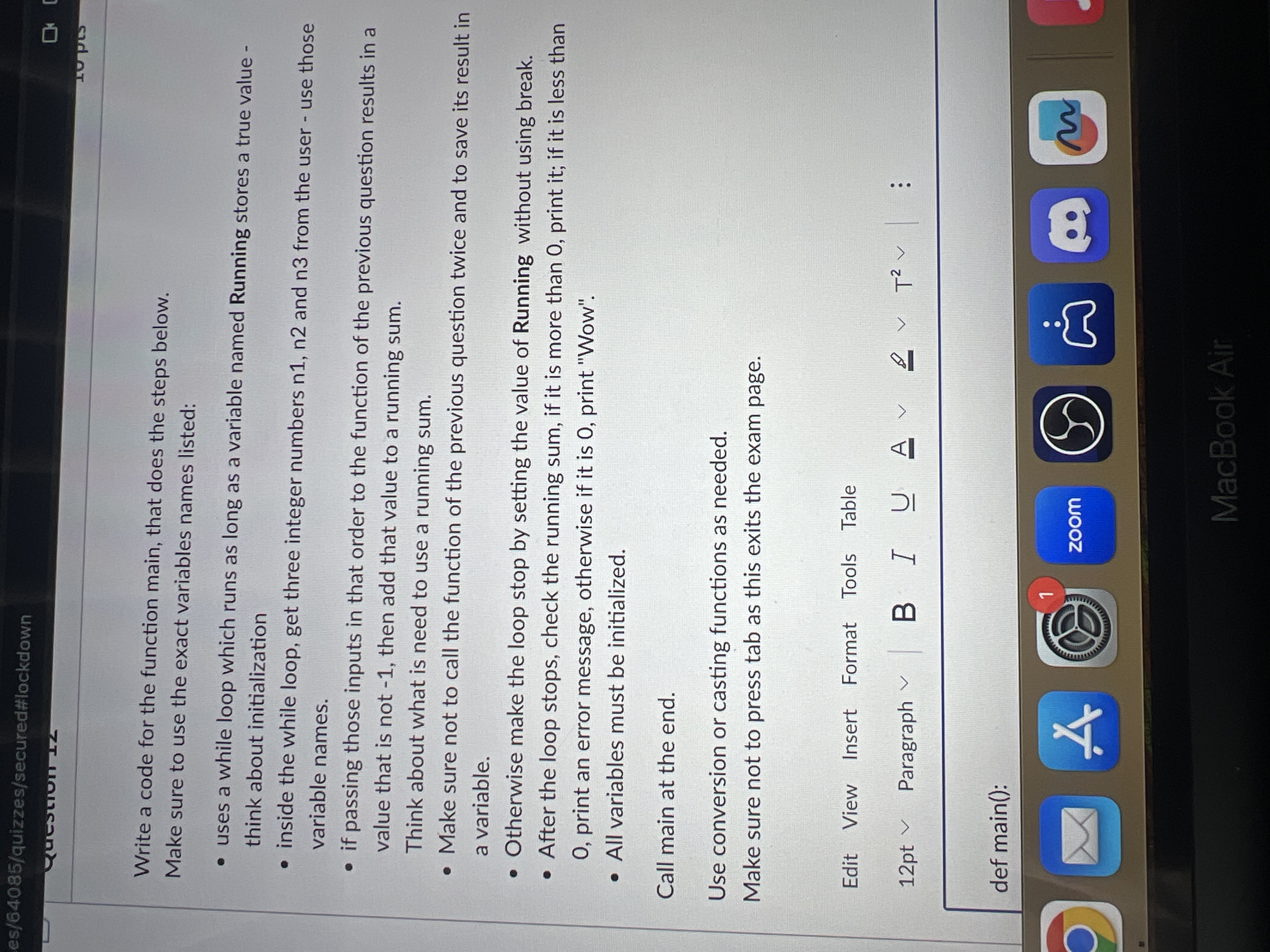  Write a code for the function main, that does the steps