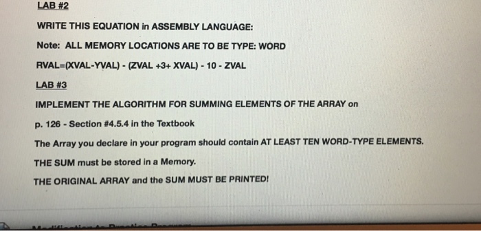  LAB #2 WRITE THIS EQUATION in ASSEMBLY LANGUAGE: Note: ALL MEMORY