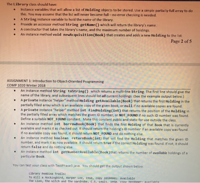  Below is the holding class The Library class should have Instance