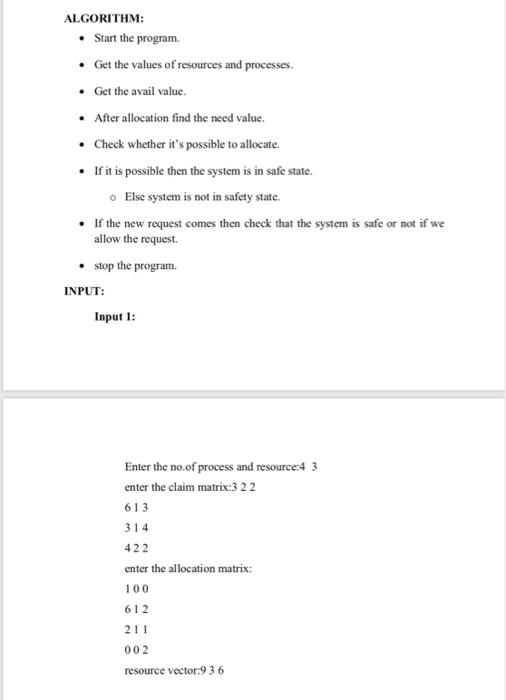 the input in the question -show the output Plz show the output