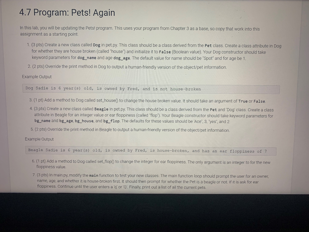 IN PYTHON 3. This assignment updates code that I already have. I