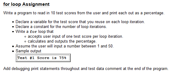 Use C++ for loop Assignment Write a program to read in 10