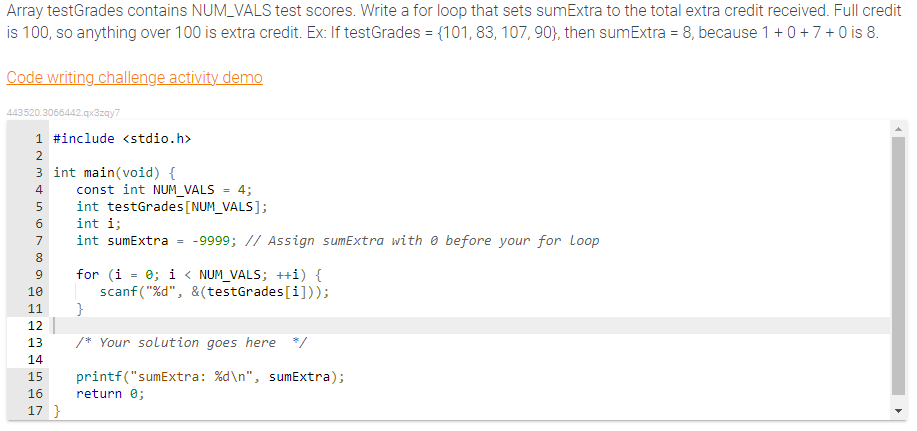  IN C program, NOT C++ Array testGrades contains NUM_VALS test scores.