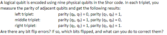  A logical qubit is encoded using nine physical qubits in the