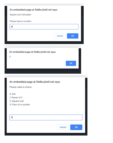 code to do the following: Displays a menu in a prompt to