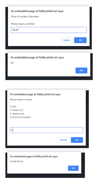 ask the user to choose between menu items The choices as follow: