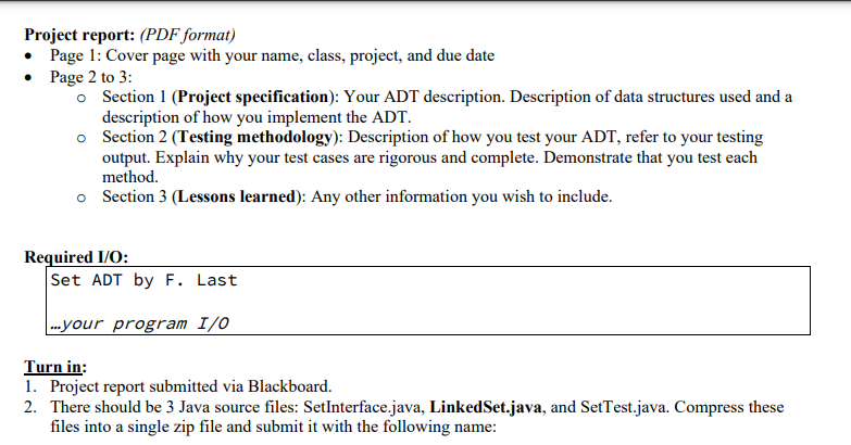 ADT Set using linked data as specified in section 1.21 of your