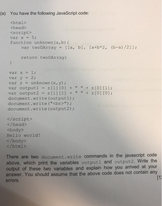  (a) You have the following JavaScript code: Khead> var x =