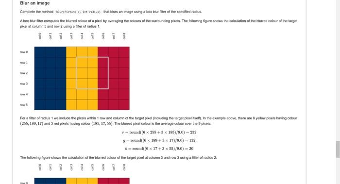  write this in java, use for loop Complete the method blur(Picture