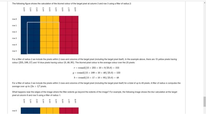 p, int radius) that blurs an image using a box blur filter