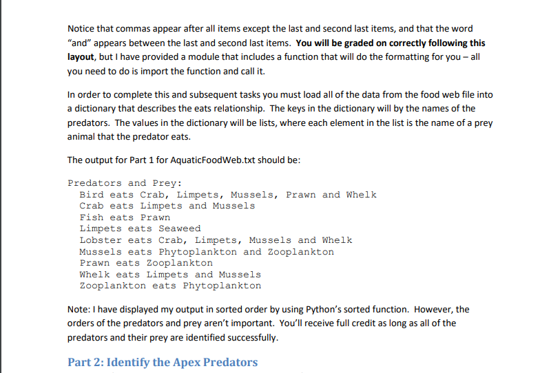 code. Thank you. Description In this assignment you will analyze food webs.