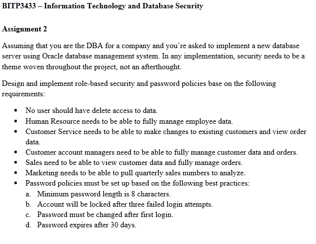  BITP3433 - Information Technology and Database Security Assignment 2 Assuming that