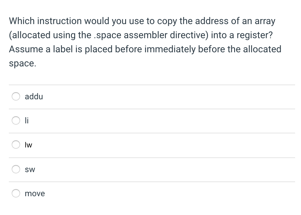 use to write a value to an element in an array? addu