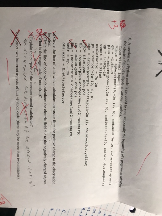  AV - 10. A section of vPython code is provided to