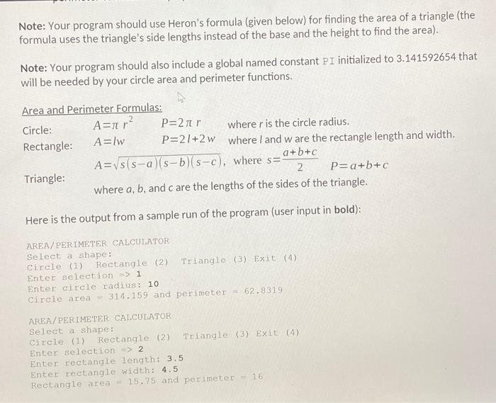 be used to calculate and display the area and the perimeter of