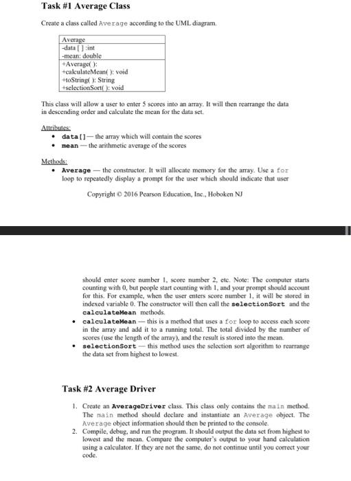  Task \#1 Average Class Create a class called Average according to