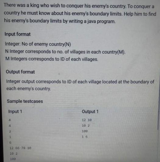  Java programming There was a king who wish to conquer his