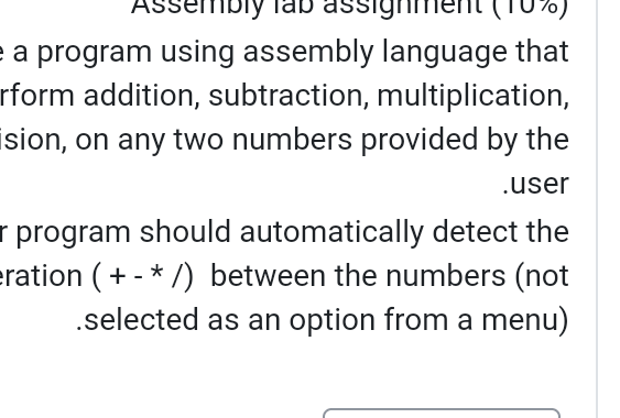  a program using assembly language that rform addition, subtraction, multiplication, sion,