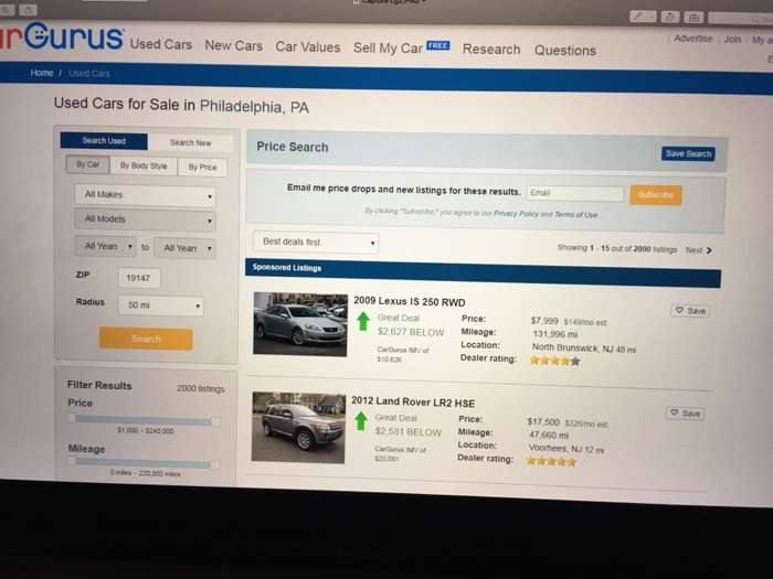 needs to parse the website cargurus.com and gather the following information into