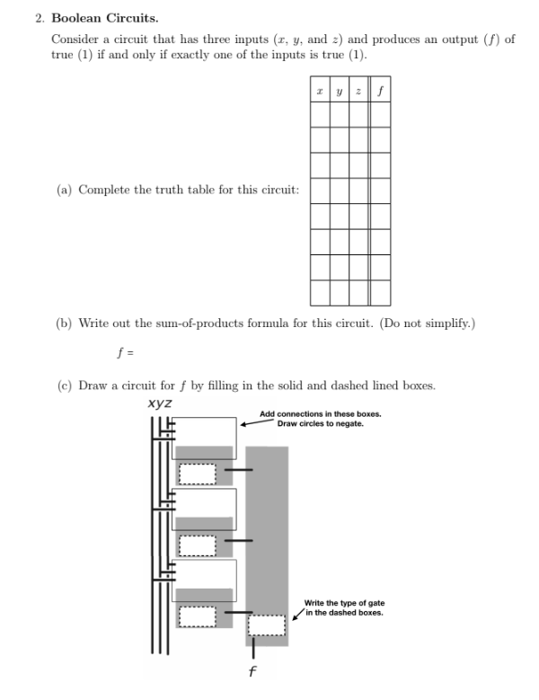  2. Boolean Circuits. Consider a circuit that has three inputs (x,y,