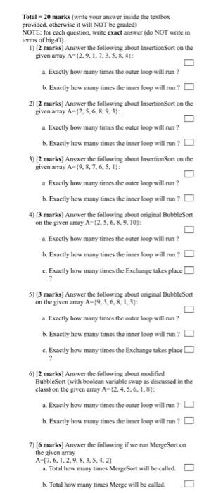  Total =20 marks (write your answer inside the teutbox. provided, otherwise