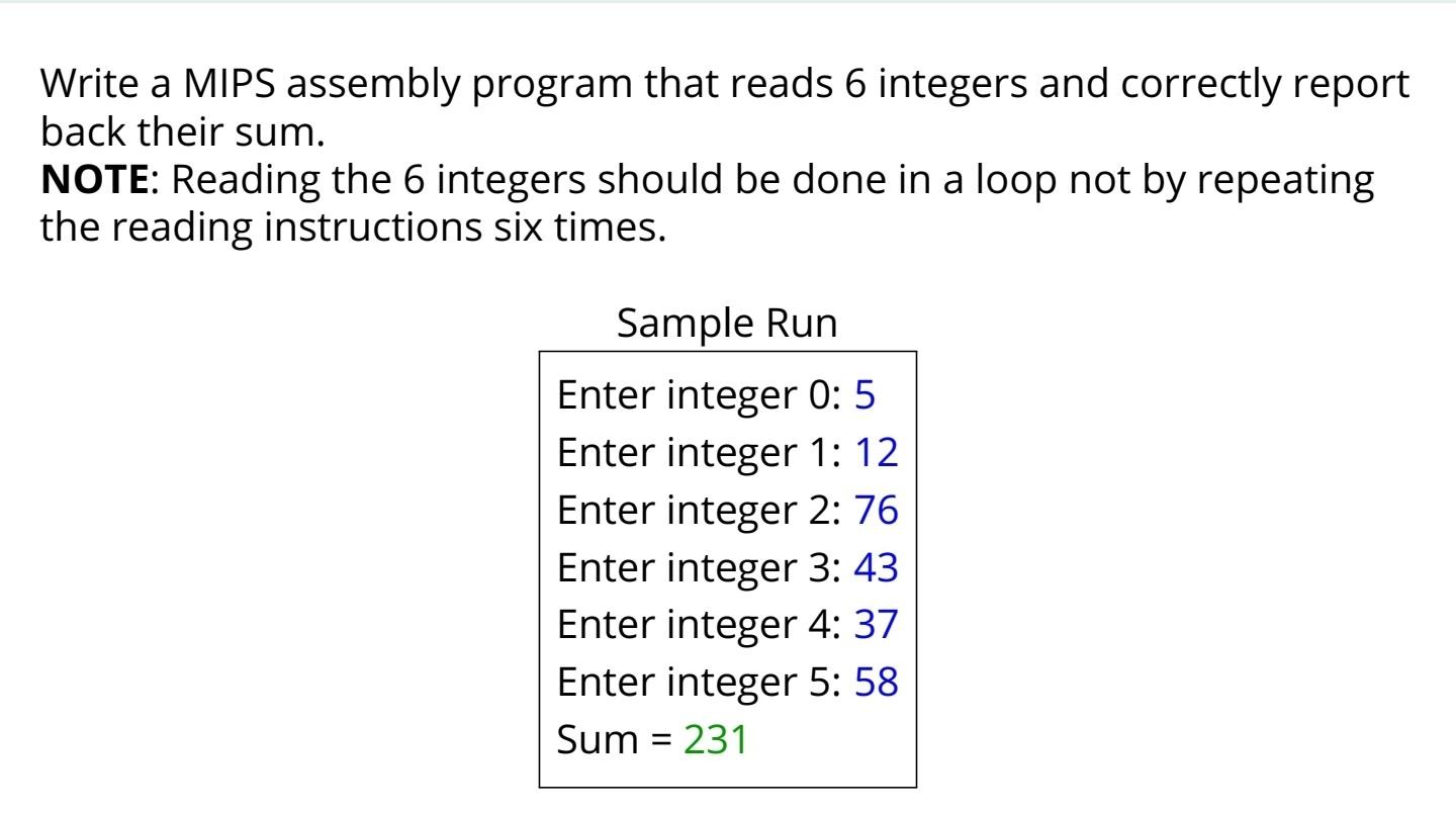 use for loop without multipltion and division Write a MIPS assembly