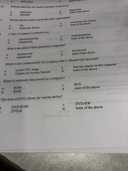  DVD drive none ot t 16. Software that does not require