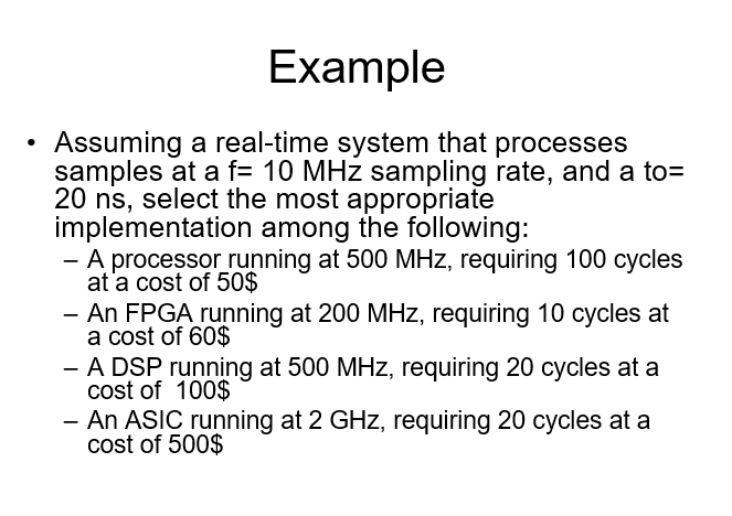 - Assuming a real-time system that processes samples at a f=10MHz