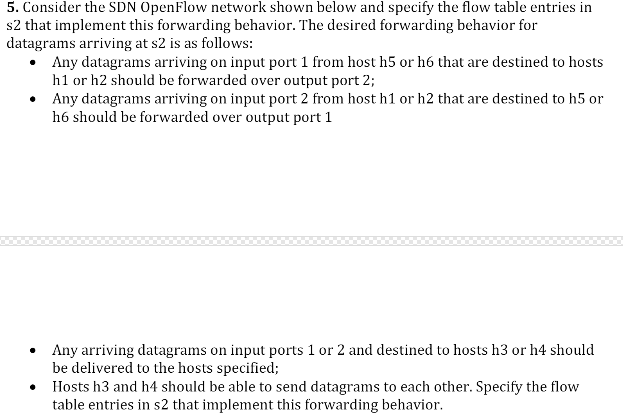 Consider the SDN openflow network and specify the flow table entries in