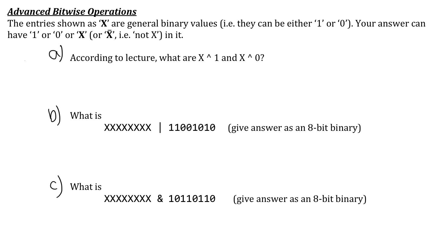 Advanced Bitwise Operations The entries shown as ' X ' are