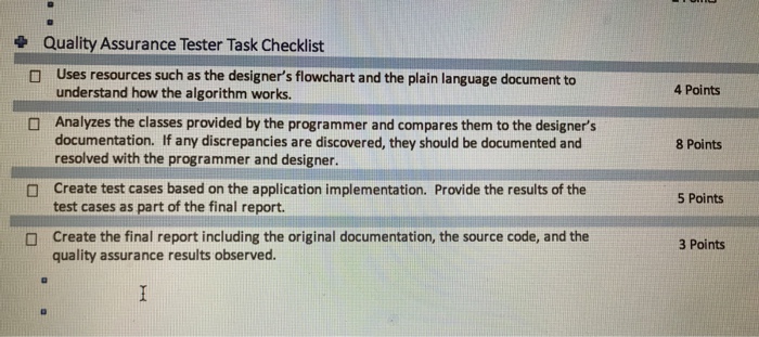  I need the program for QA Test result. The project has