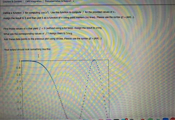 use matlab Define a function f for computing cos(x2). Use this function