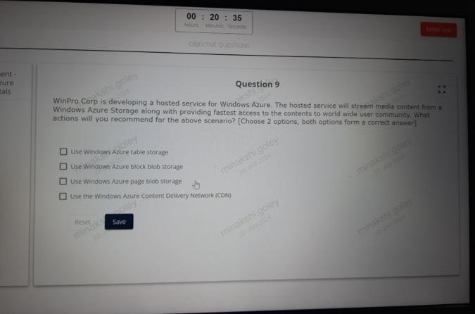  00:20:35 Question 9 WinPro. Corp is developing a hosted service for