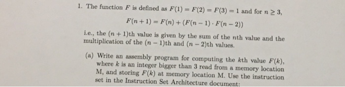  the Instruction Set Architecture document: 1. The function F is defined