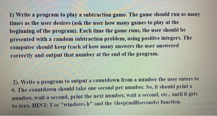  c++ 1) Write a program to play a subtraction game. The