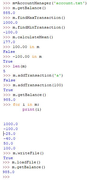 object. The class reads a sequence of transactions form a file and