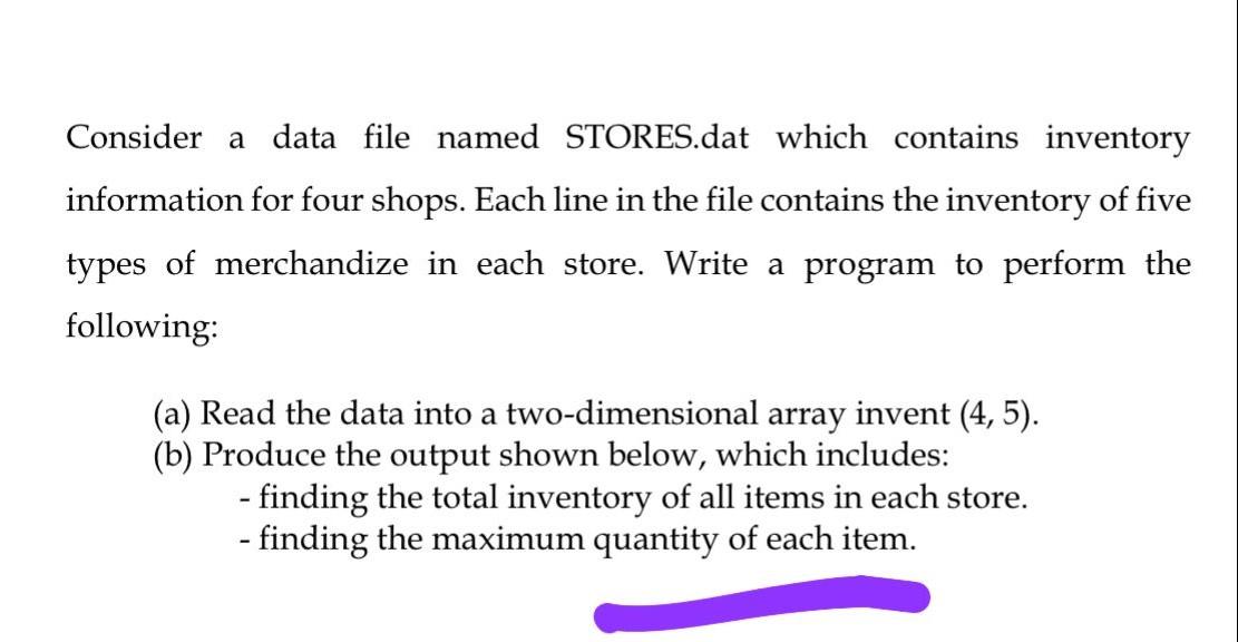 using c++ Consider a data file named STORES.dat which contains inventory