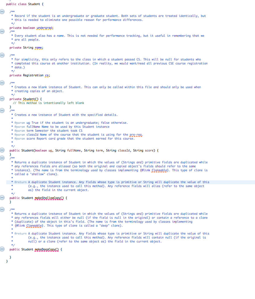 Student.java file public class Registration implements Cloneable **Semester that the student took